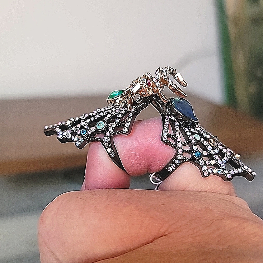 New! BETSEY JOHNSON All Hallows Collection Crystal Spider Hinged Ring. 7 - Picture 3 of 12